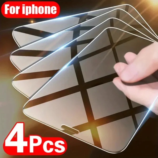 4pcs Ultra-clear 9H Tempered Glass Screen Protectors - Full Coverage for IPhone