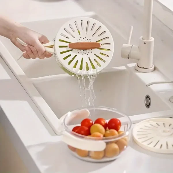 Multi-Purpose Plastic Fruit and Vegetable Washing Basket with Expandable Handle