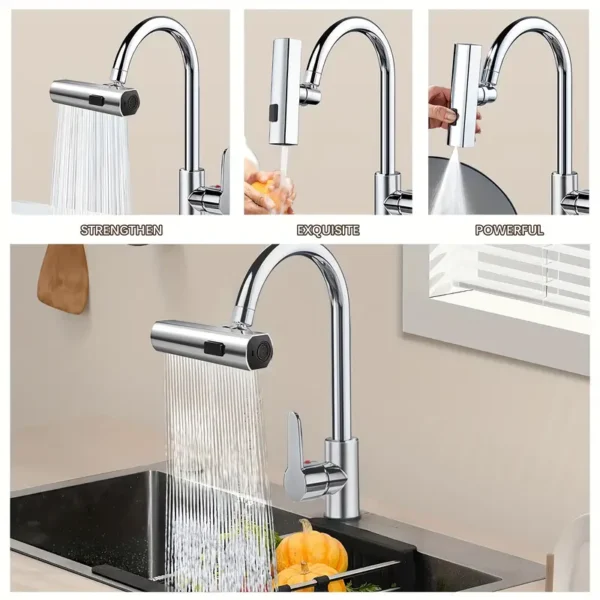 1pc 3 In 1 360° Waterfall Kitchen Faucet, Touch Kitchen Faucets, Faucet Extender For Kitchen Sink, Swivel Waterfall Kitchen Faucet For Washing Vegetable Fruit